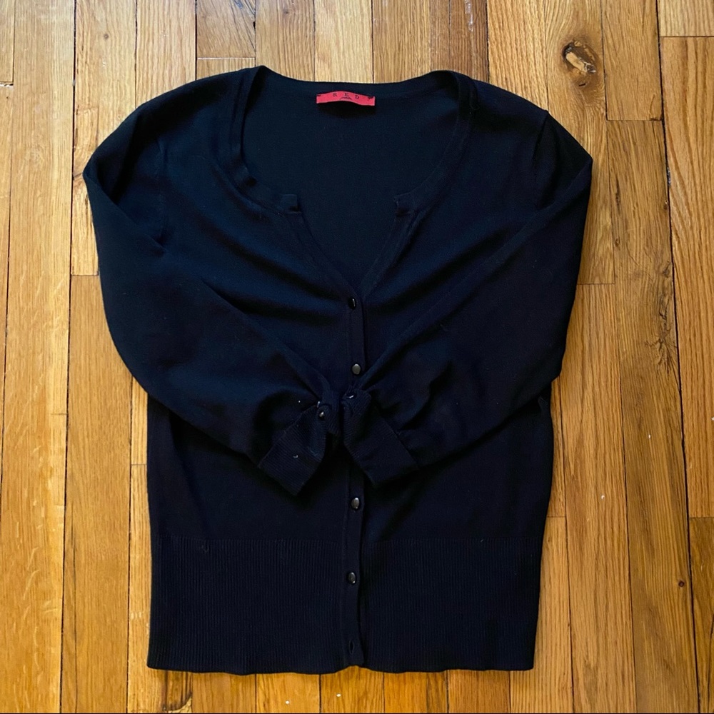RED Petite Button Down Cardigan in Black